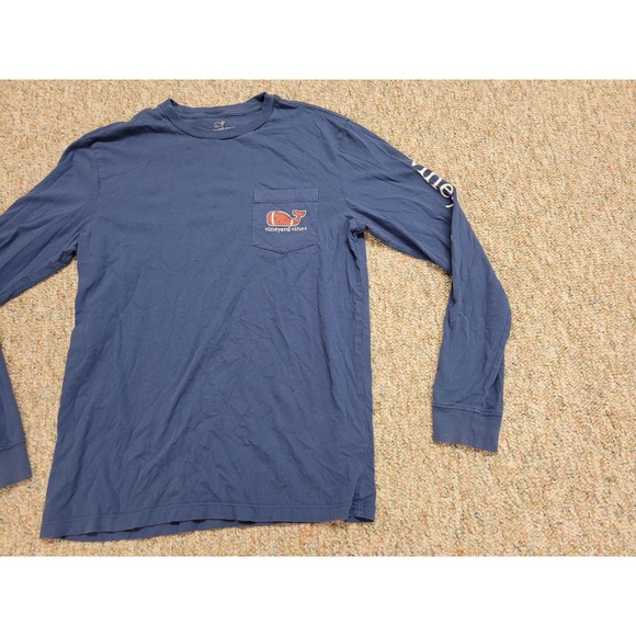 Vineyard Vines Shirt Mens Small Blue Football Whale Logo Pocket Tee Long Sleeve - Picture 6 of 16